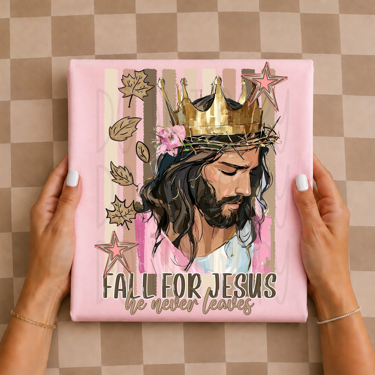 Fall for Jesus pastel stripes and leaves (TDC) DTF Transfer