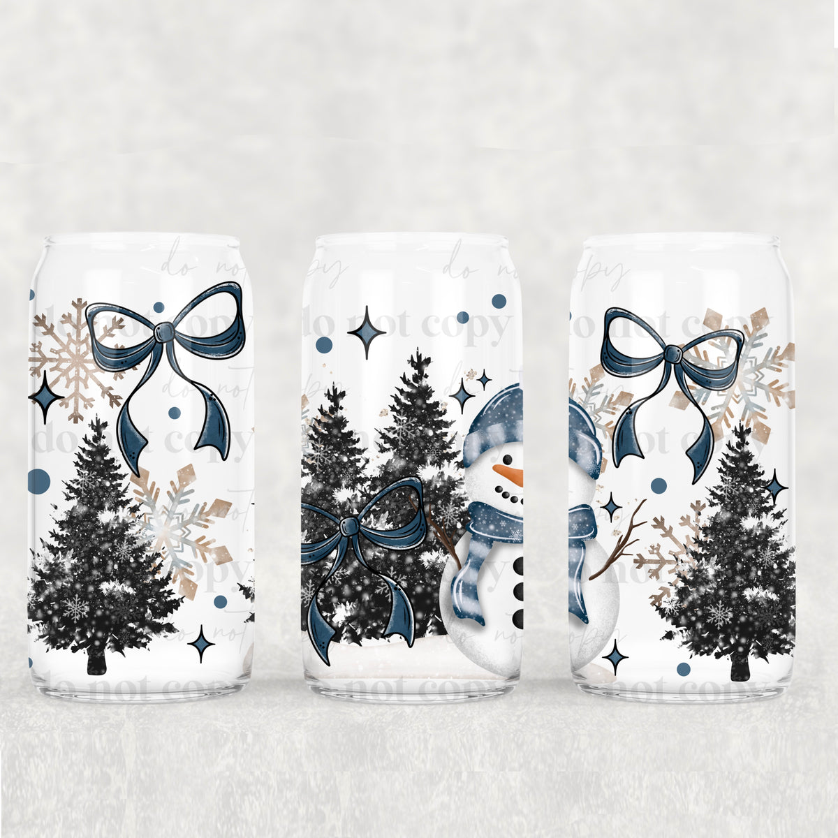3856 snowman blue bow tree collage (CSC) UV DTF WRAP