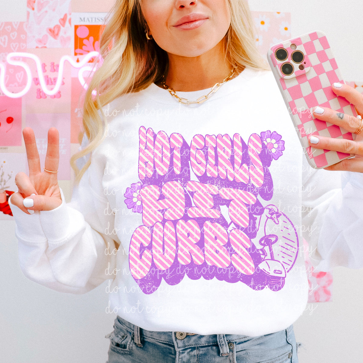 Hot girls hit curbs pink purple (MMD) DTF transfer