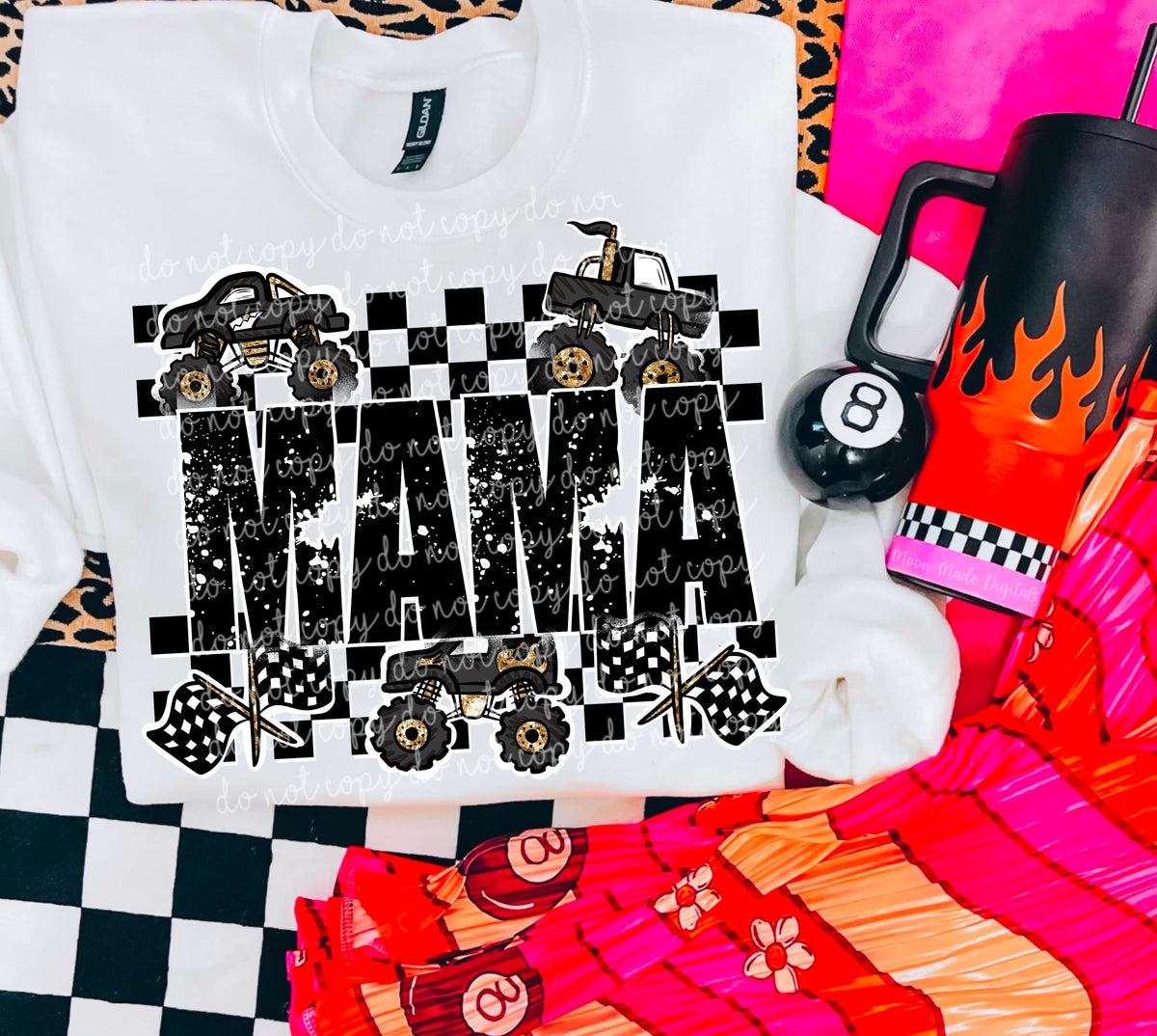 Mama black checkered trucks (MMD) DTF transfer