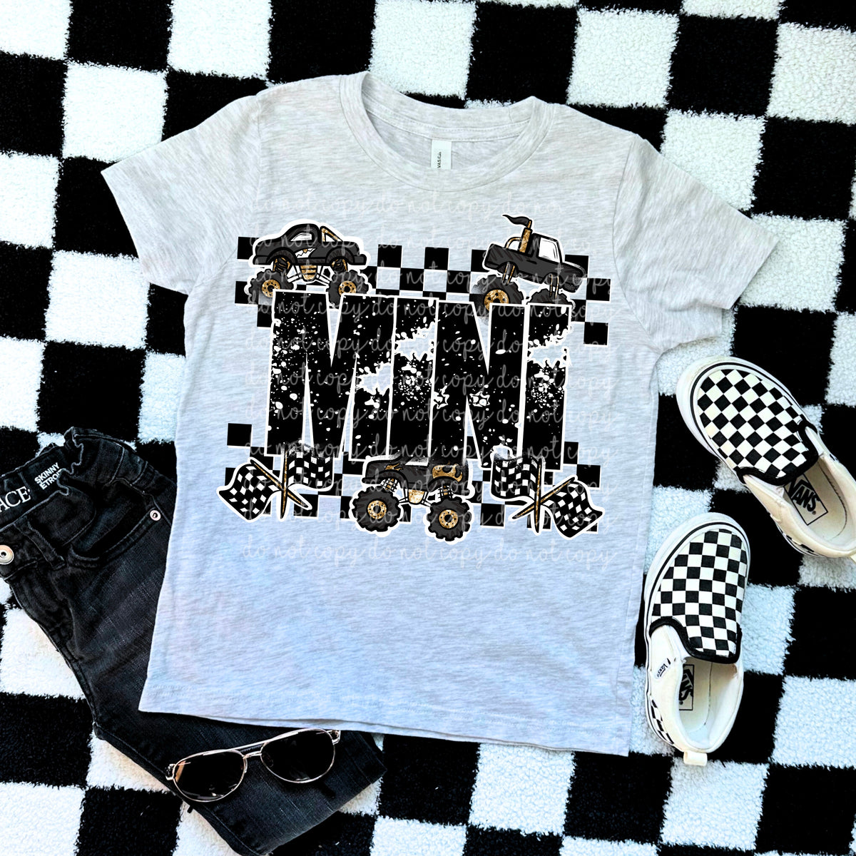 Mini black checkered trucks (MMD) DTF transfer