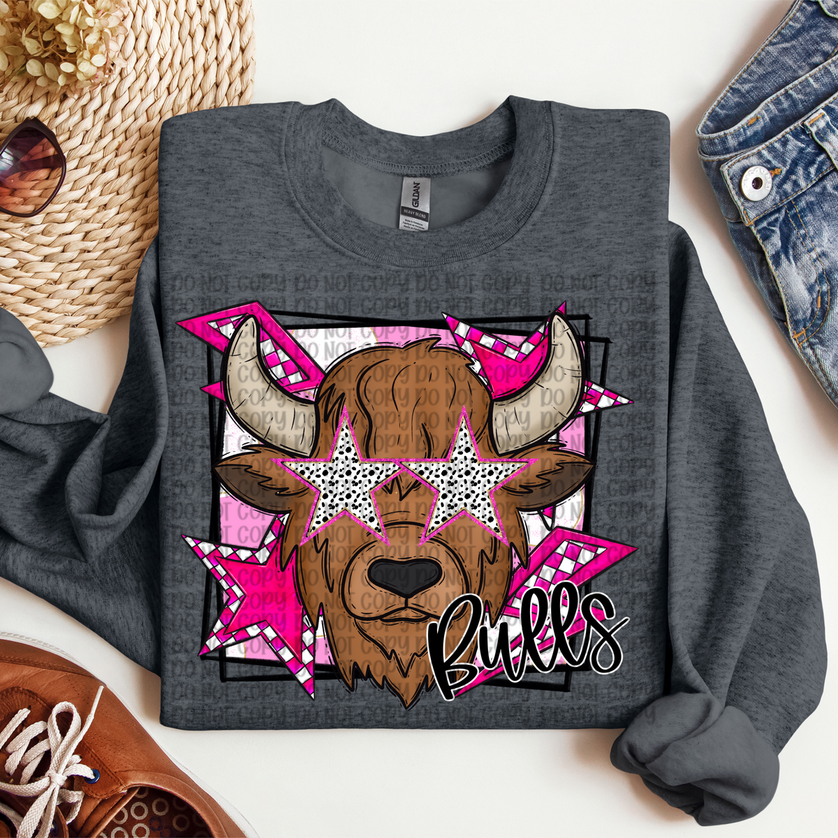 Bulls pink background (VP) 102848 DTF transfer