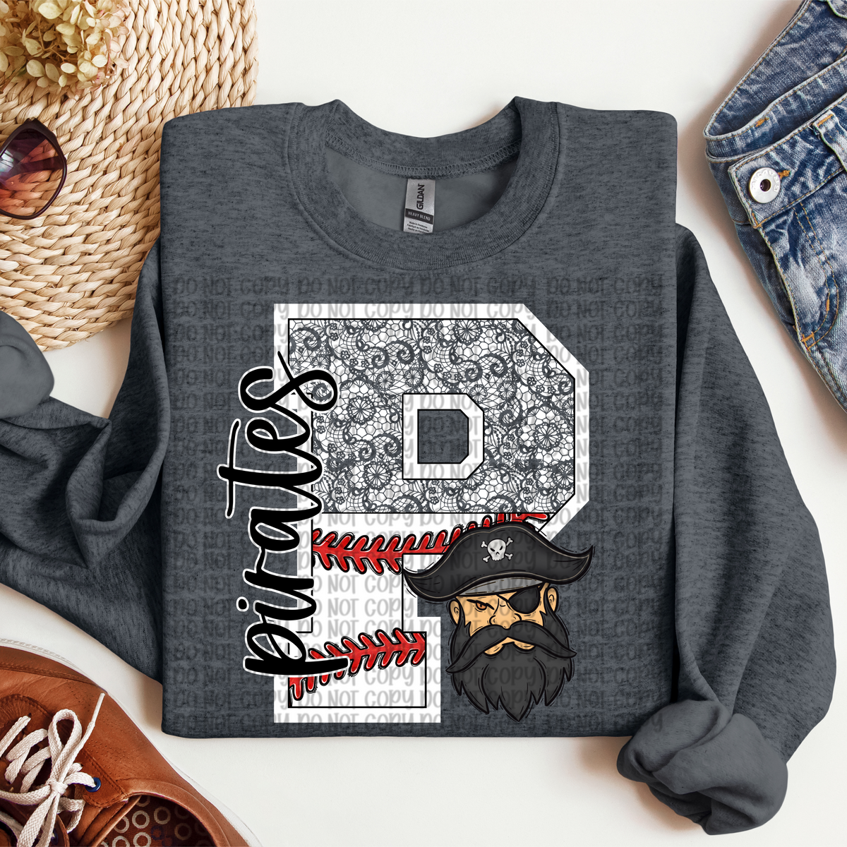 Pirates Baseball and Lace Letter (VP) 102739 DTF transfer