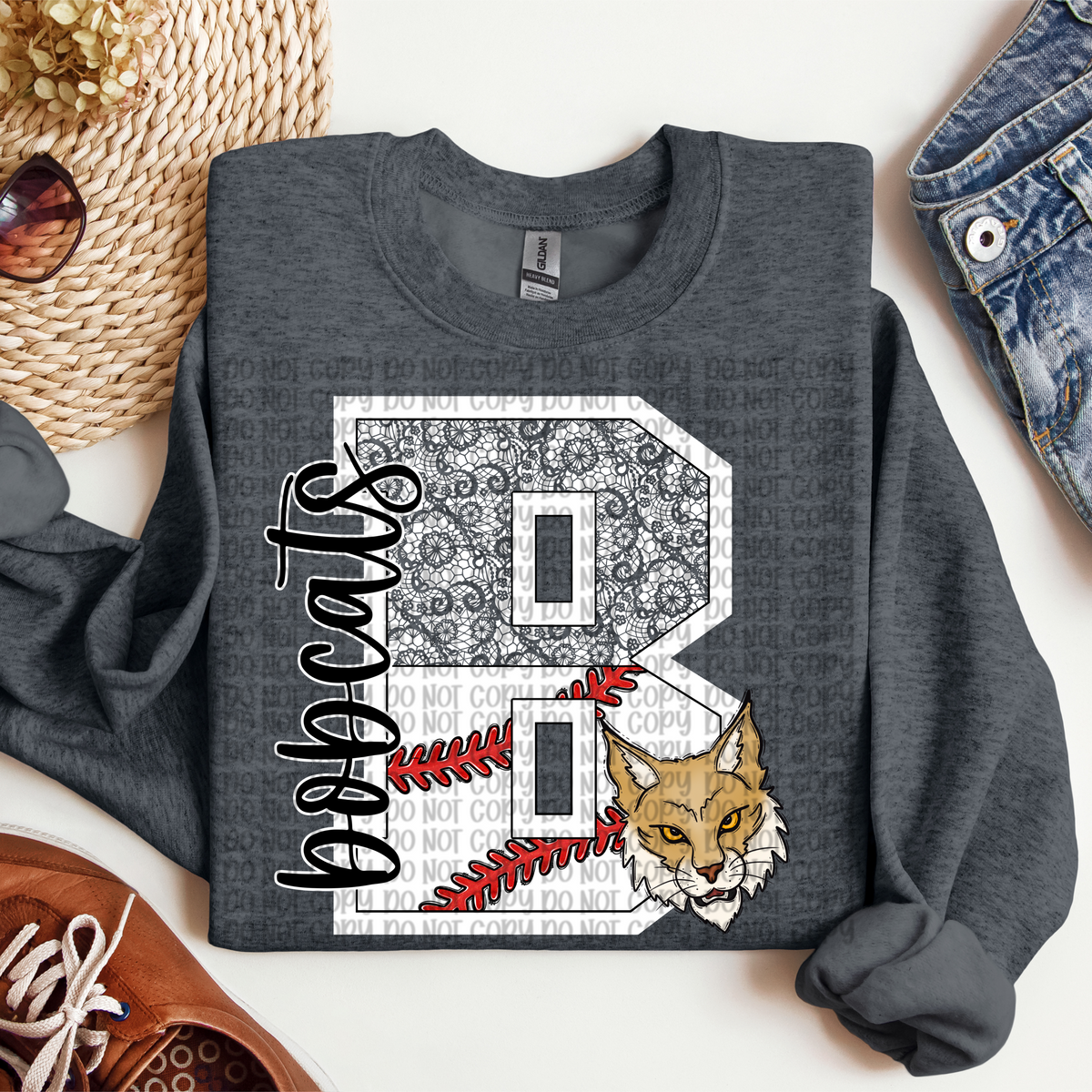 Bobcats Baseball and Lace Letter (VP) 102740 DTF transfer