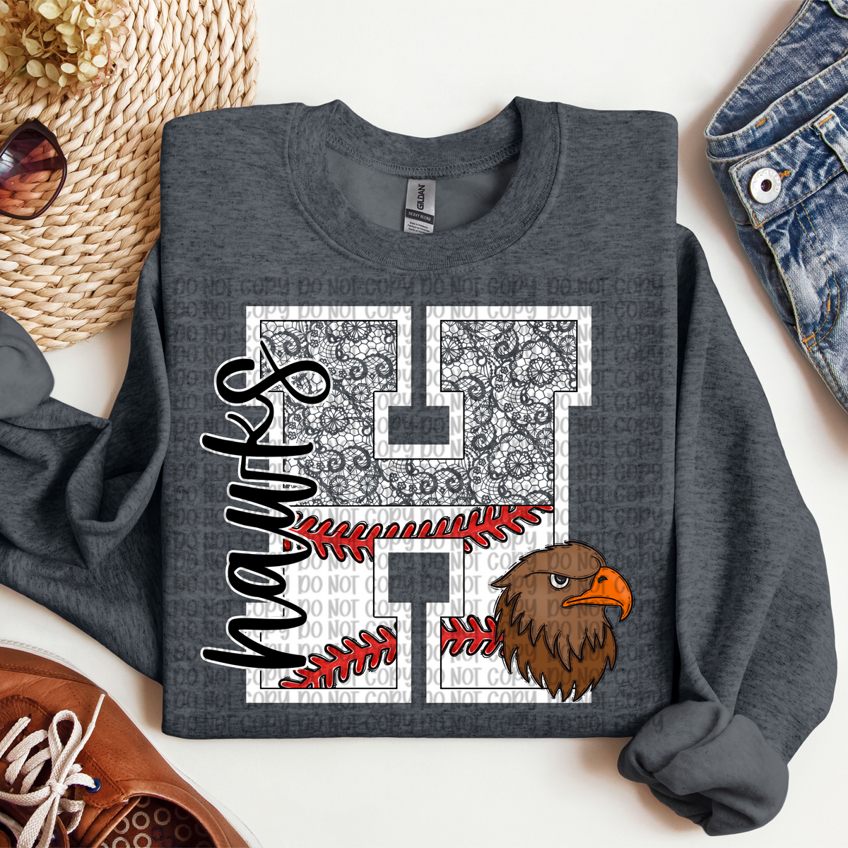 Hawks Baseball and Lace Letter (VP) 102735 DTF transfer