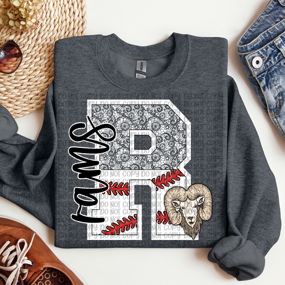 Rams Baseball and Lace Letter (VP) 102734 DTF transfer