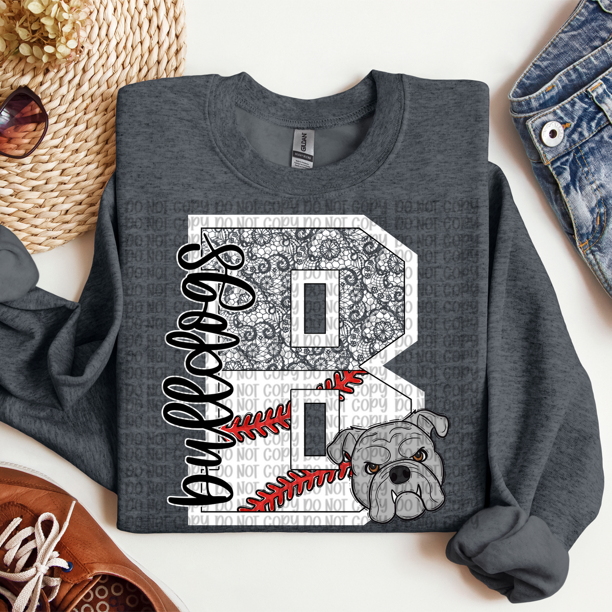 Bulldogs Baseball and Lace Letter (VP) 102742 DTF transfer