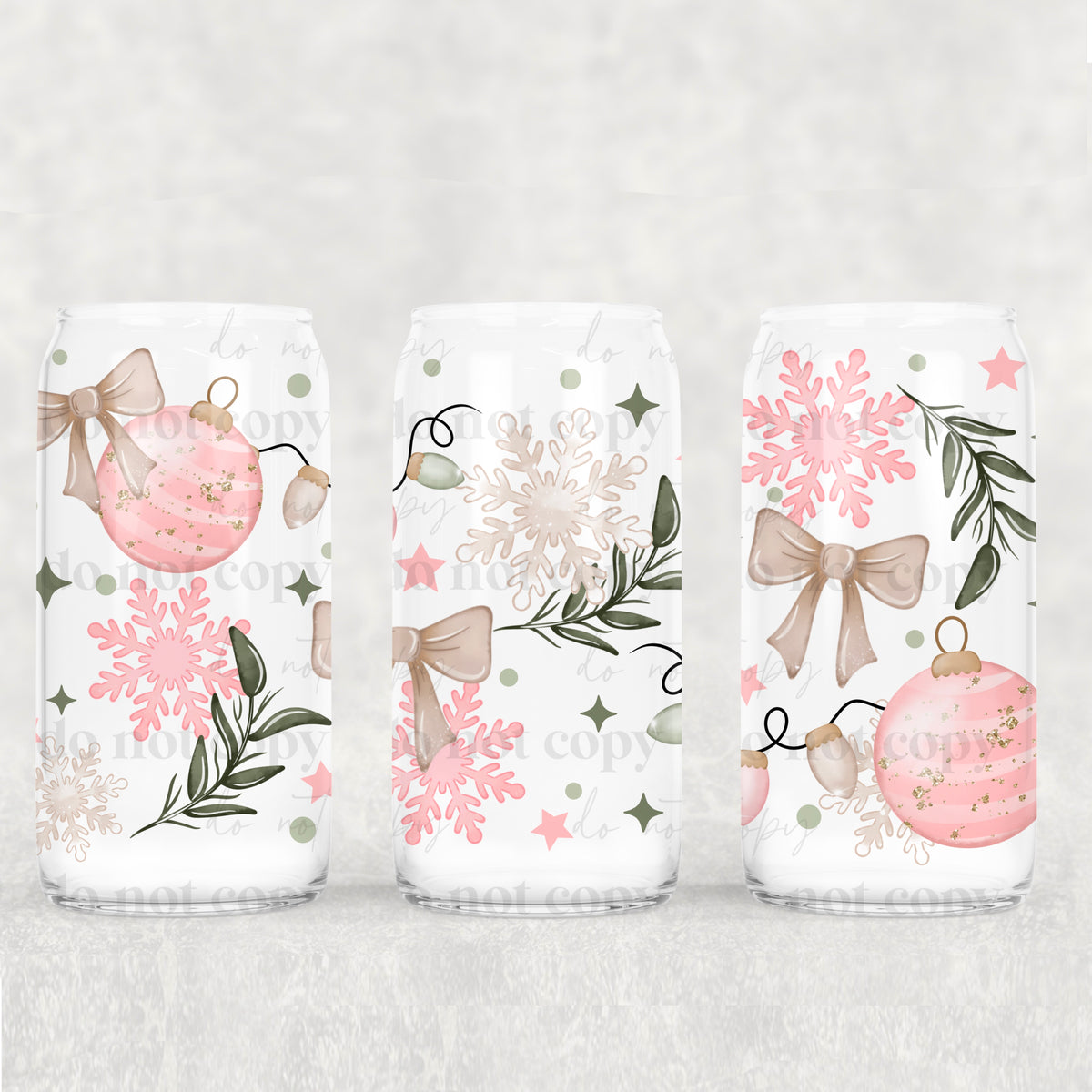 3967 pink ornaments white bows and leaf's (CSC) UV DTF WRAP