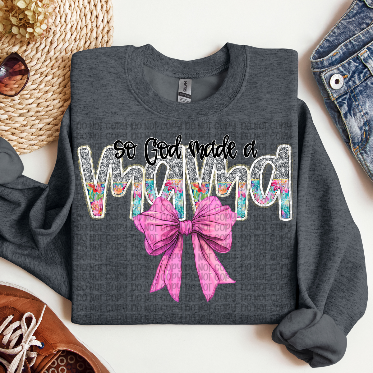 So God made a mama with bow FLORAL (VP) 102943 DTF transfer