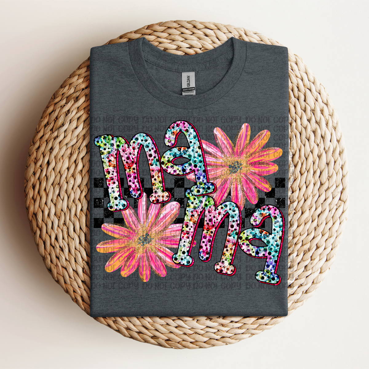 Mama Checkered with Flowers (VP) 102941 DTF transfer