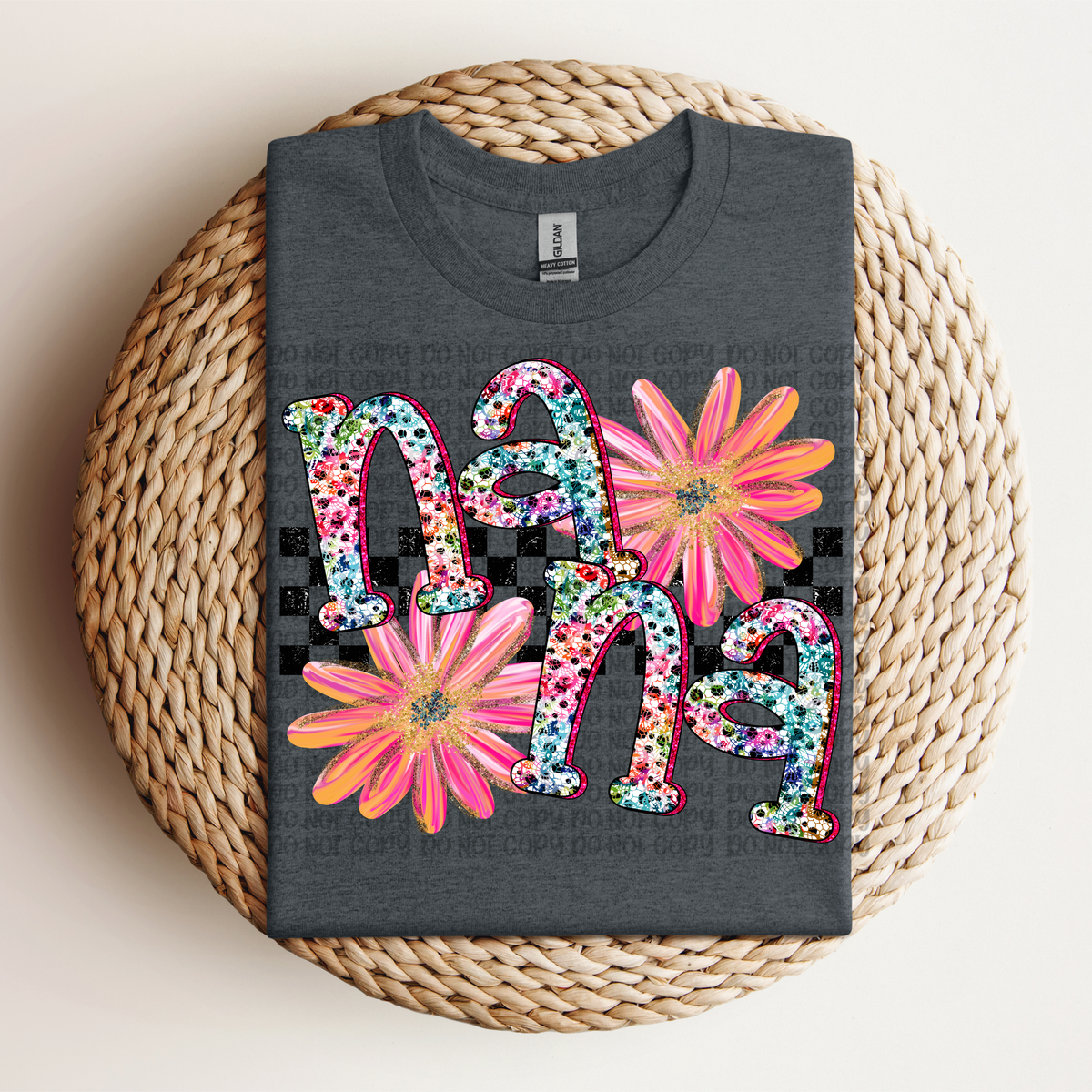 Nana Checkered with Flowers (VP) 102944 DTF transfer