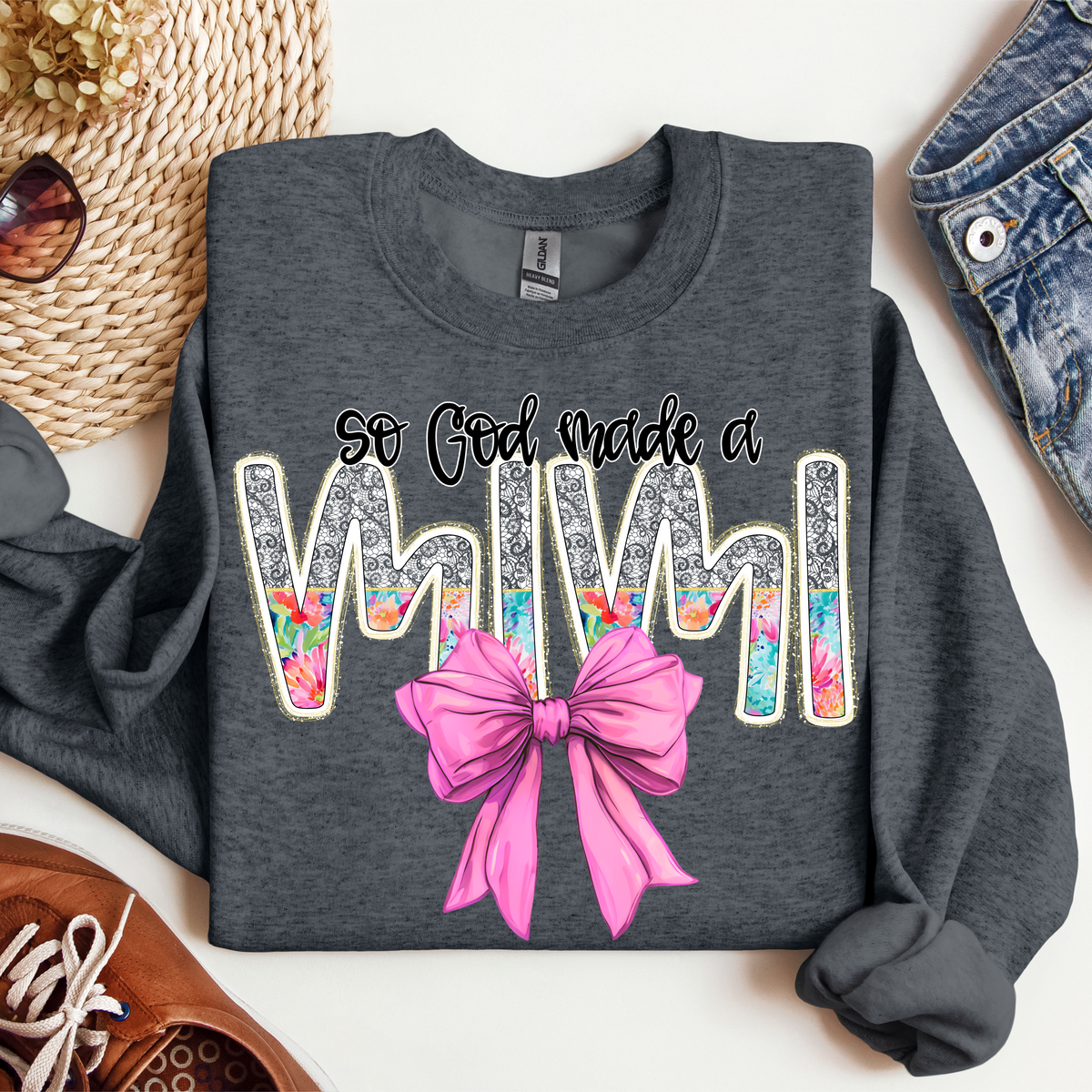 So God made a mimi with bow FLORAL (VP) 102945 DTF transfer