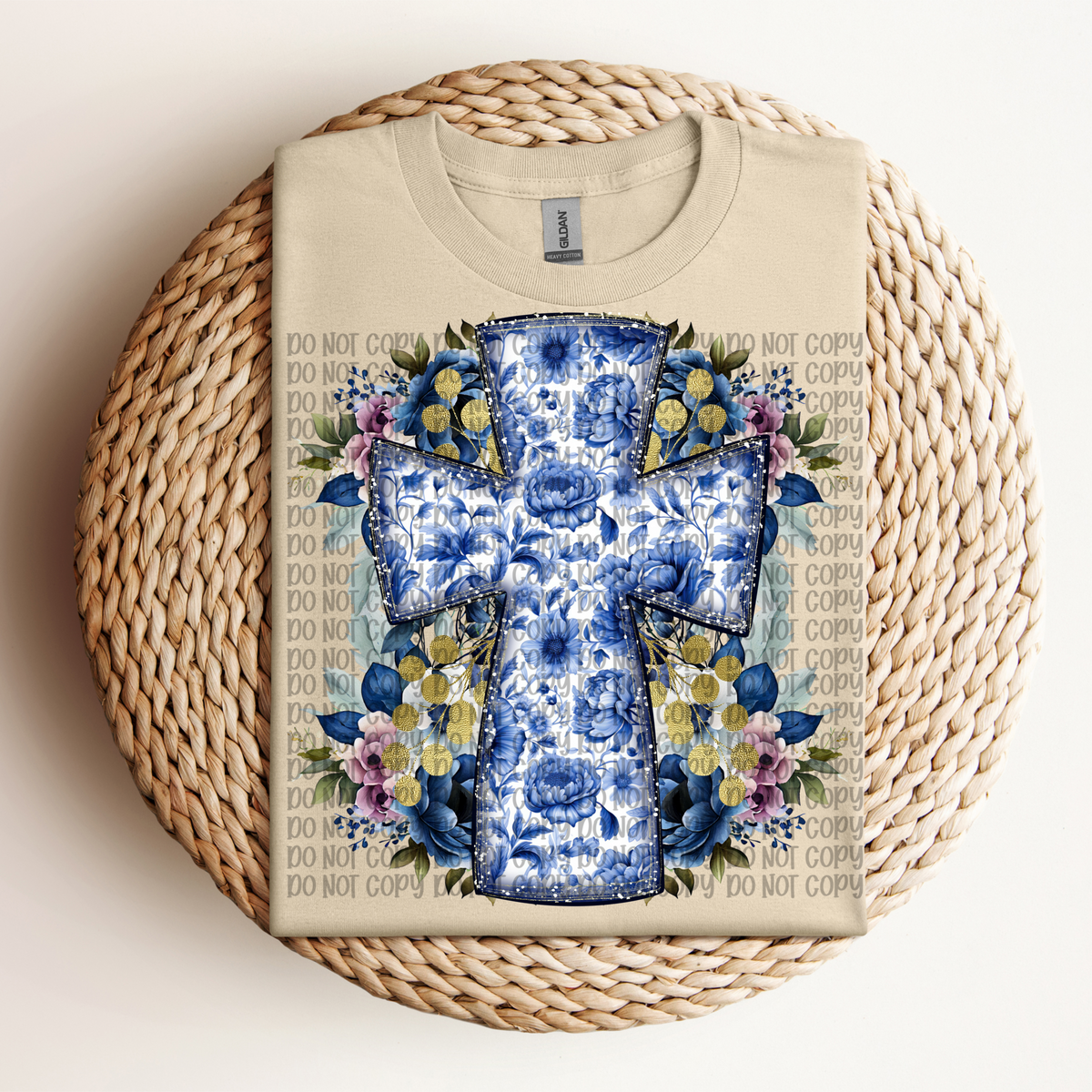 Blue floral cross (VP) 102962 DTF transfer
