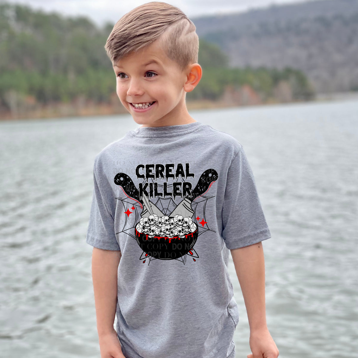 Cereal killer red blood splatter black pot knifes DTF TRANSFER