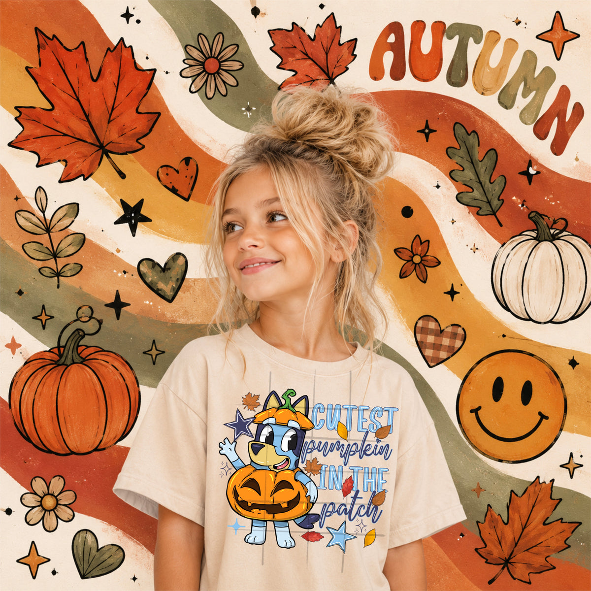 Cutest pumpkin in the patch blue dog DTF Transfer