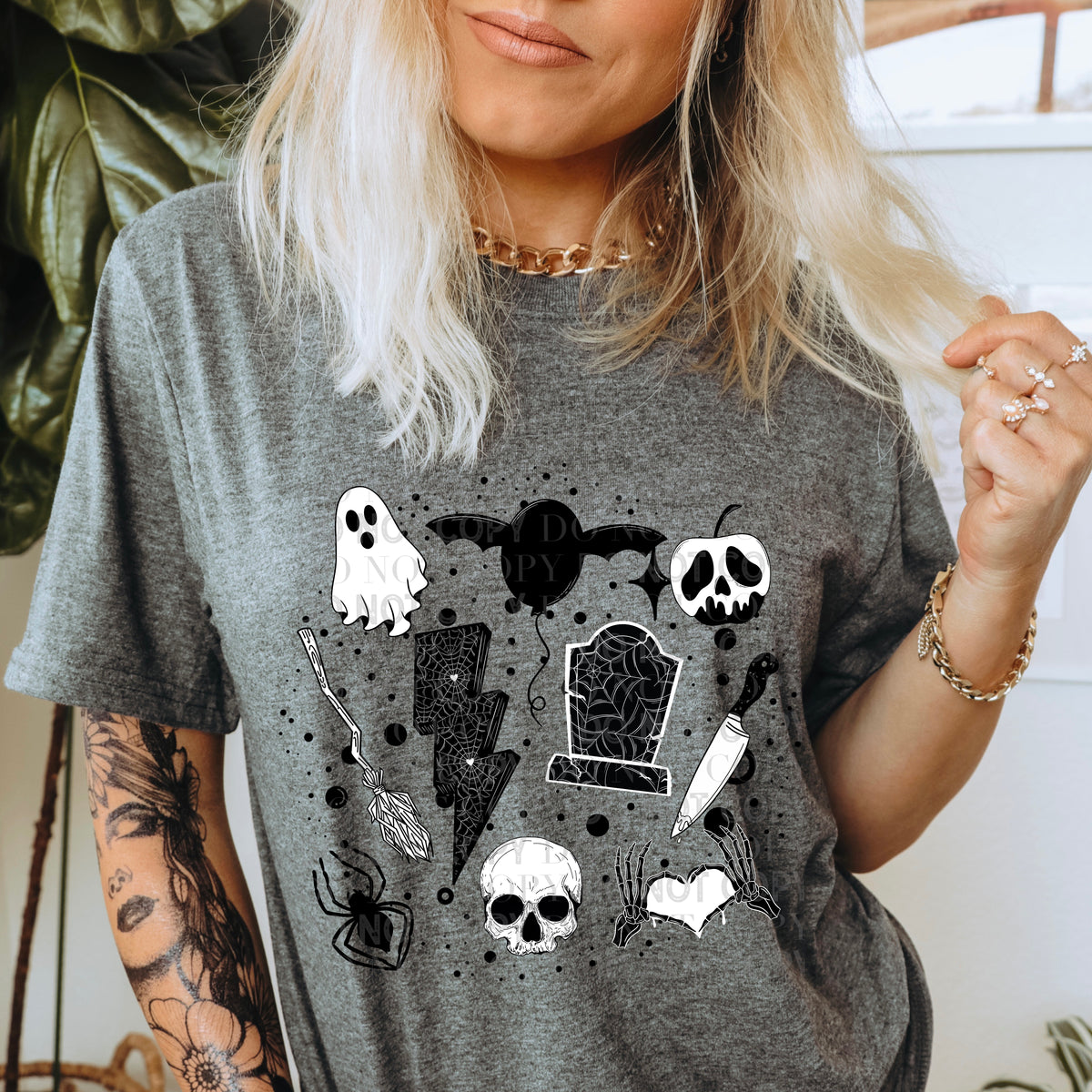 Spooky doodles black/white DTF TRANSFER