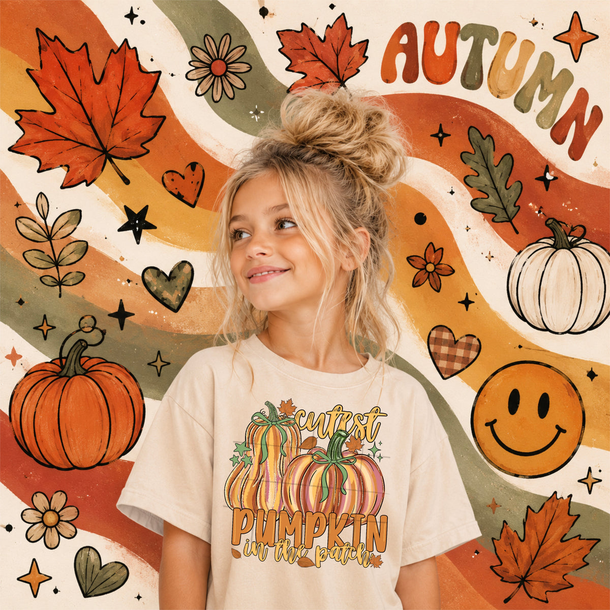 Cutest pumpkin in the patch brushstroke pumpkins (TDC) DTF Transfer
