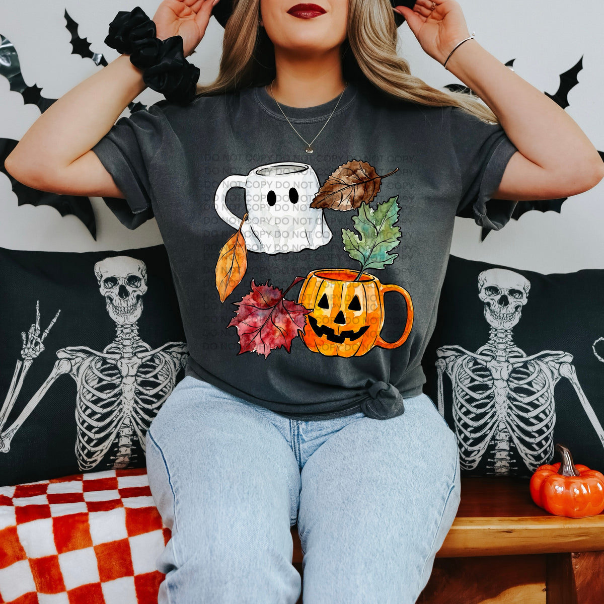 Ghost and pumpkin mug collage (SCG) DTF Transfer