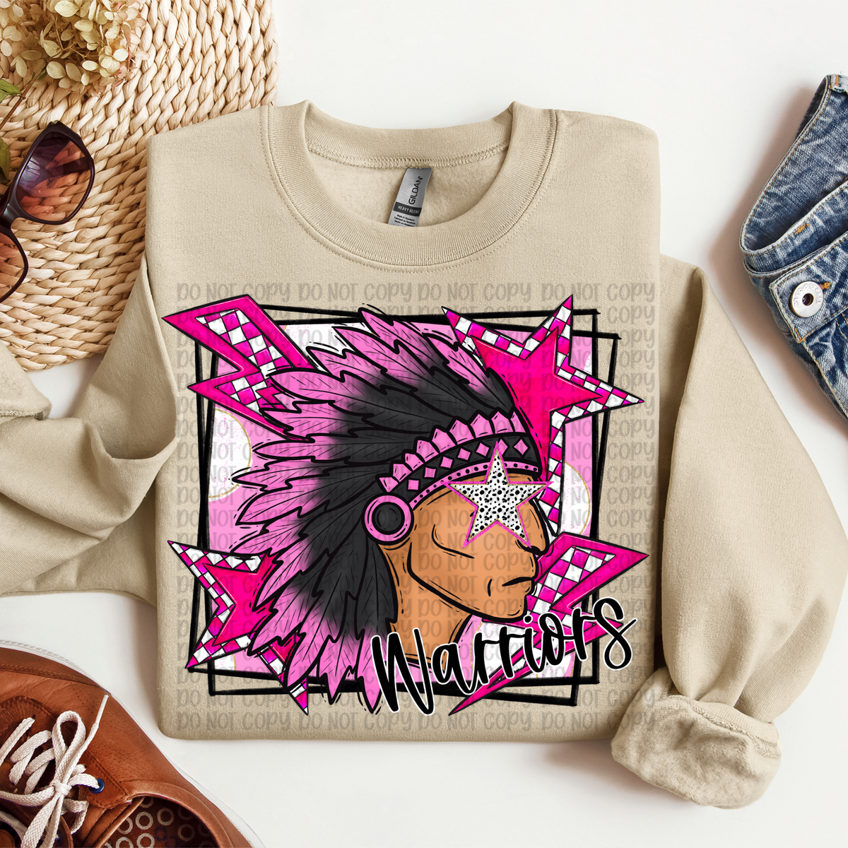 Warriors Headdress pink background (VP) 102844 DTF transfer