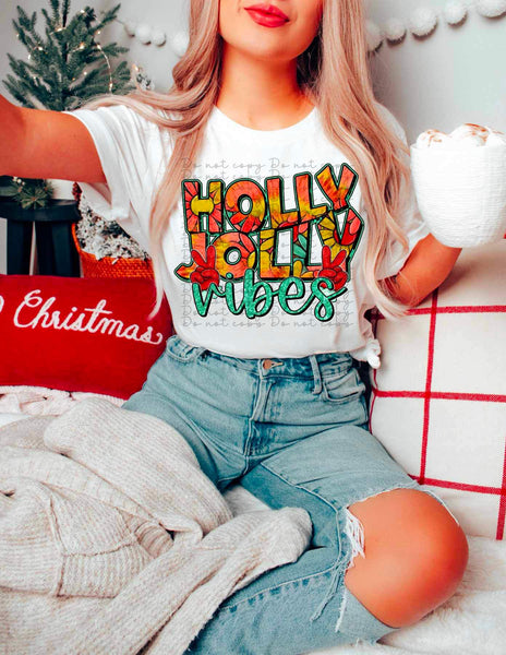 Holly jolly vibes (filled letters) 10250 DTF TRANSFER