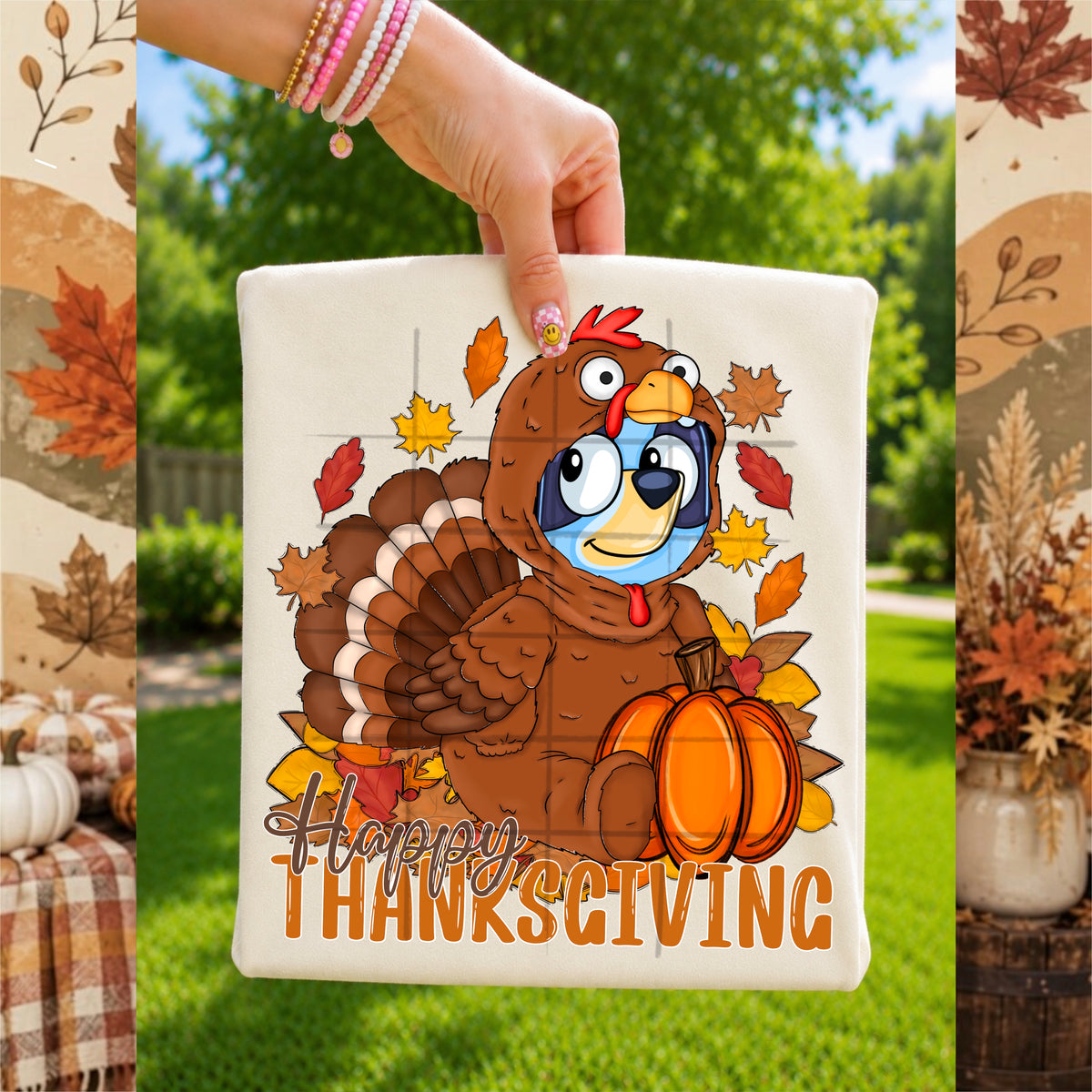 Happy Thanksgiving blue dog in turkey suit (TDC) DTF Transfer