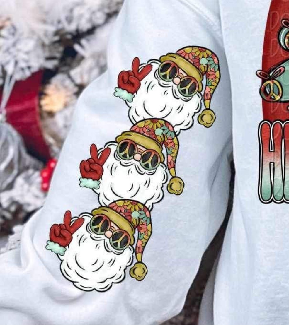 Hippie holidays peace santa SLEEVE ONLY 10280 DTF TRANSFER