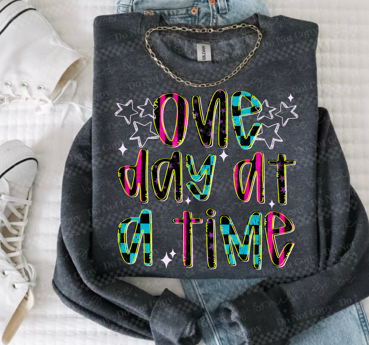 One day at a time (checkered) (Two Peas) DTF Transfer