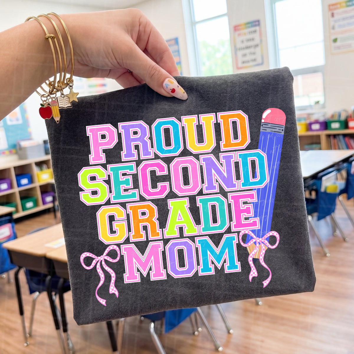 Proud second grade mom pencil and bows (Virgo) DTF Transfer