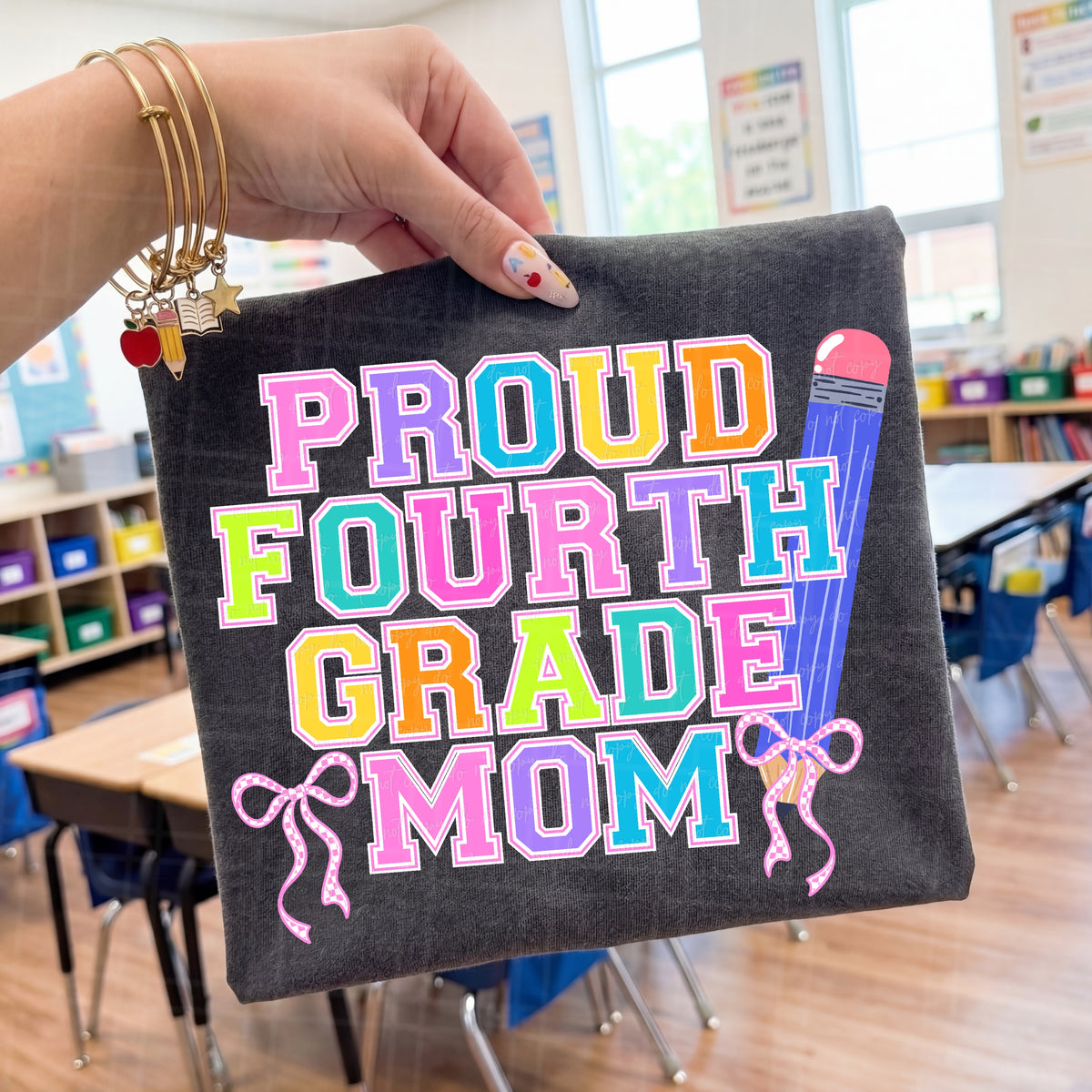 Proud fourth grade mom pencil and bows (Virgo) DTF Transfer