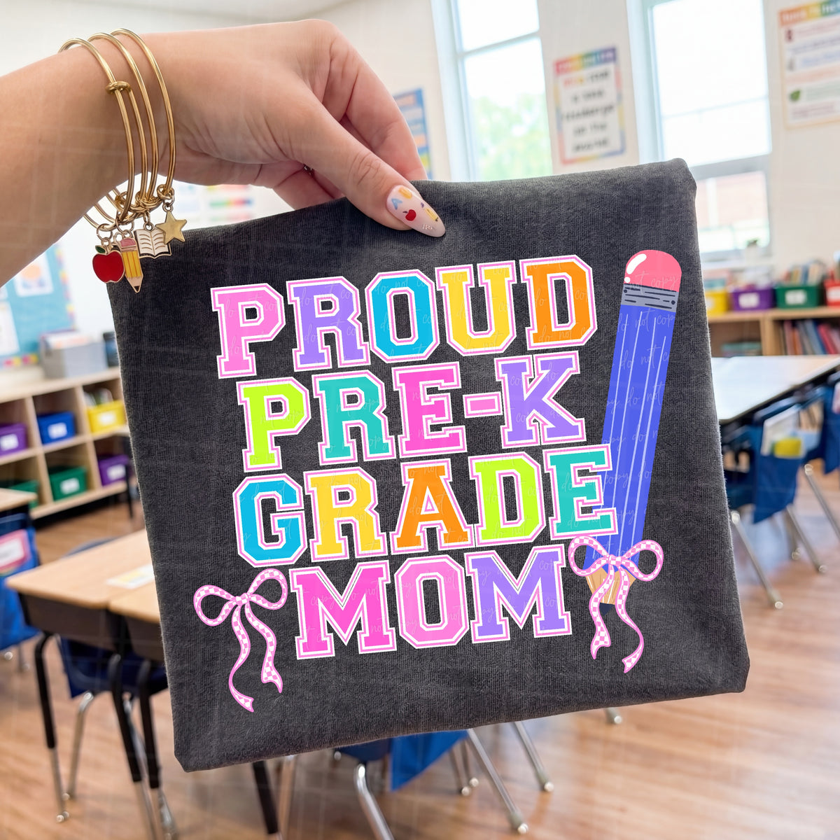 Proud pre-k mom pencil and bows (Virgo) DTF Transfer