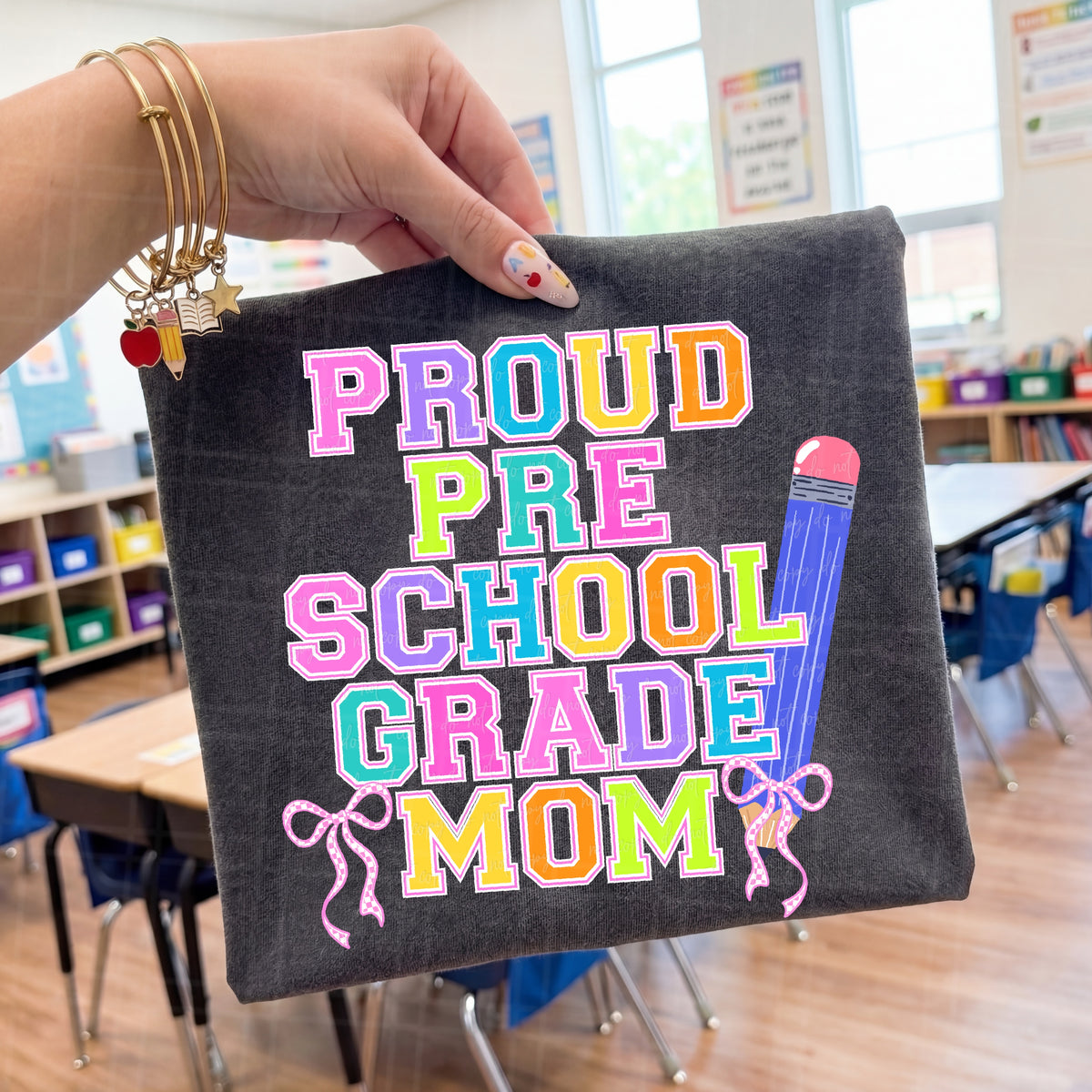 Proud preschool mom pencil and bows (Virgo) DTF Transfer
