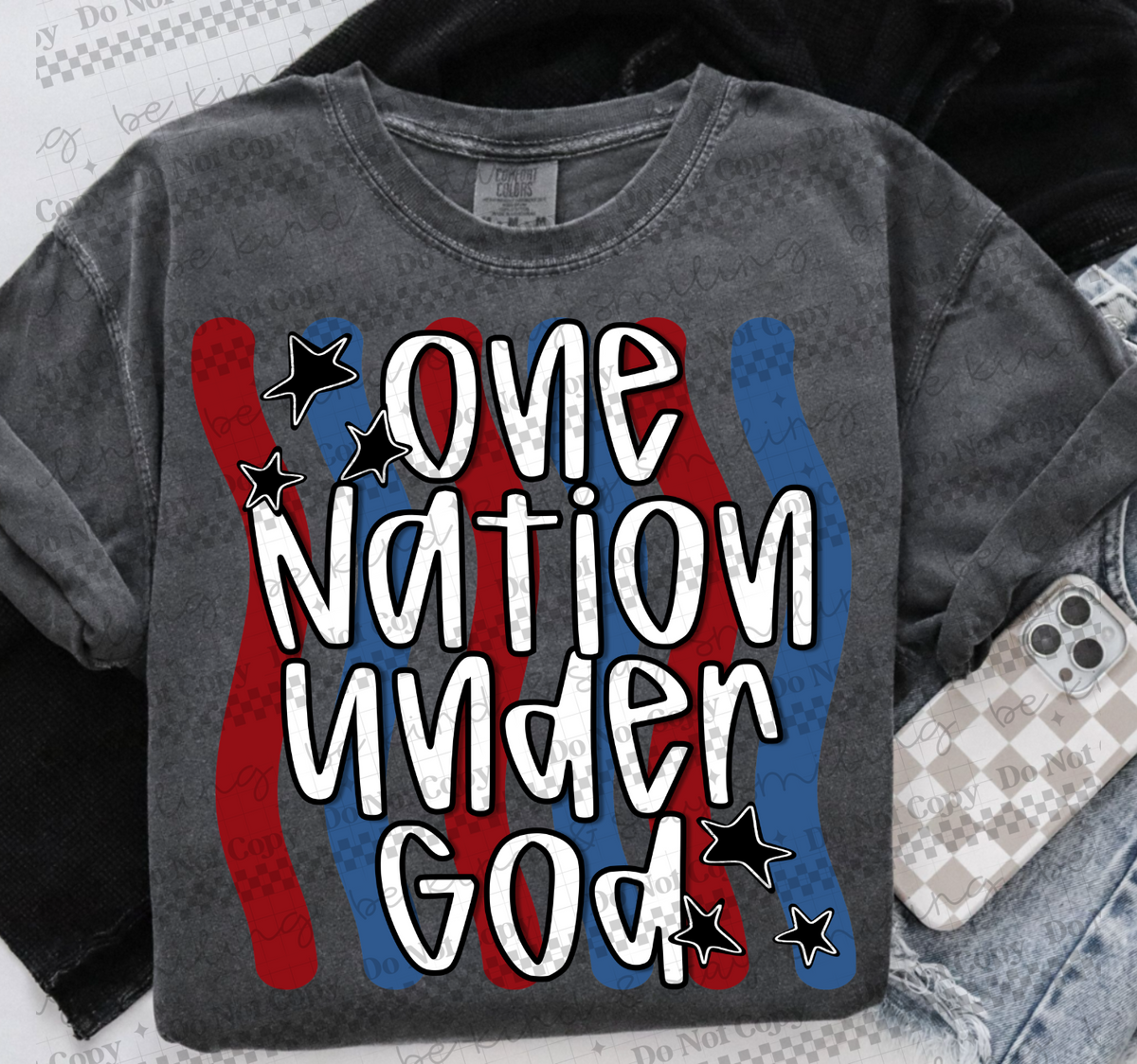 One nation under God swiggly lines (CMLD) DTF Transfer