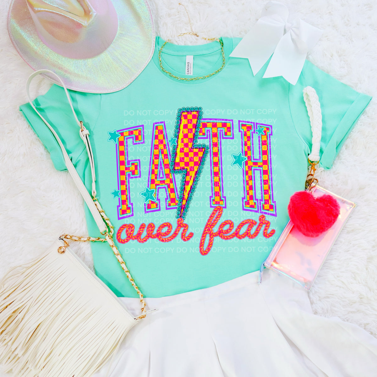 Faith over fear orange checkered bolt (SCG) DTF transfer