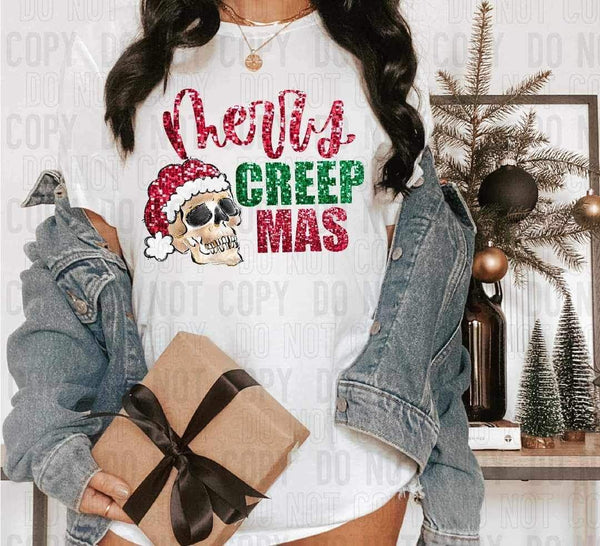 Merry creep mas sequin (skull with hat) 10287 DTF TRANSFER