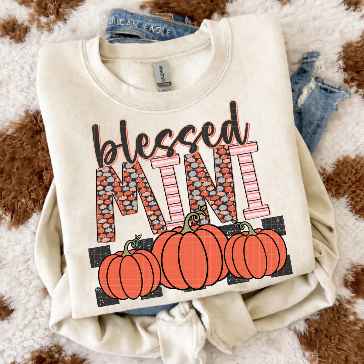 Blessed mini pink stripes and pumpkins (DD) DTF Transfer