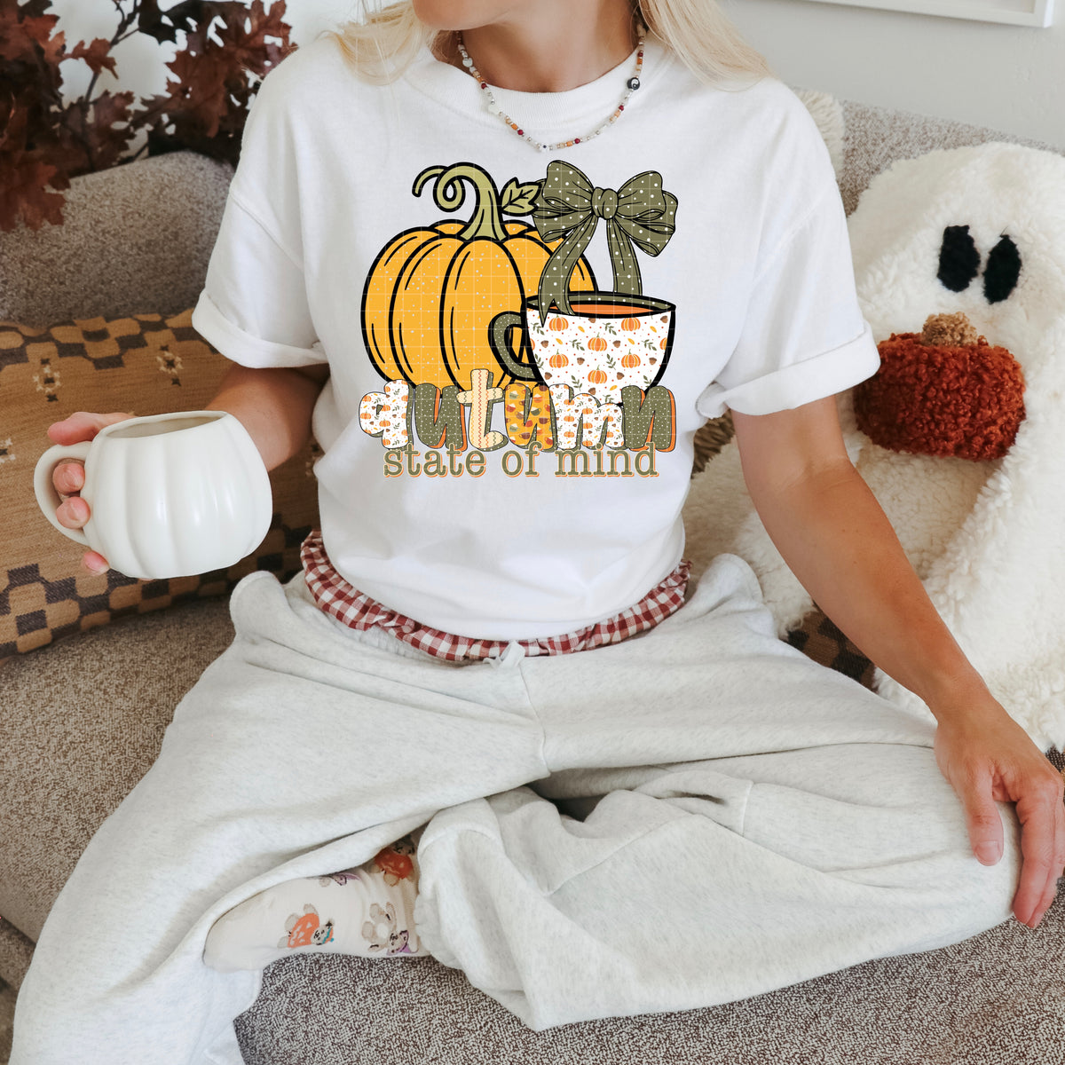 Autumn state of mind pumpkin and coffee cup (DD) DTF Transfer