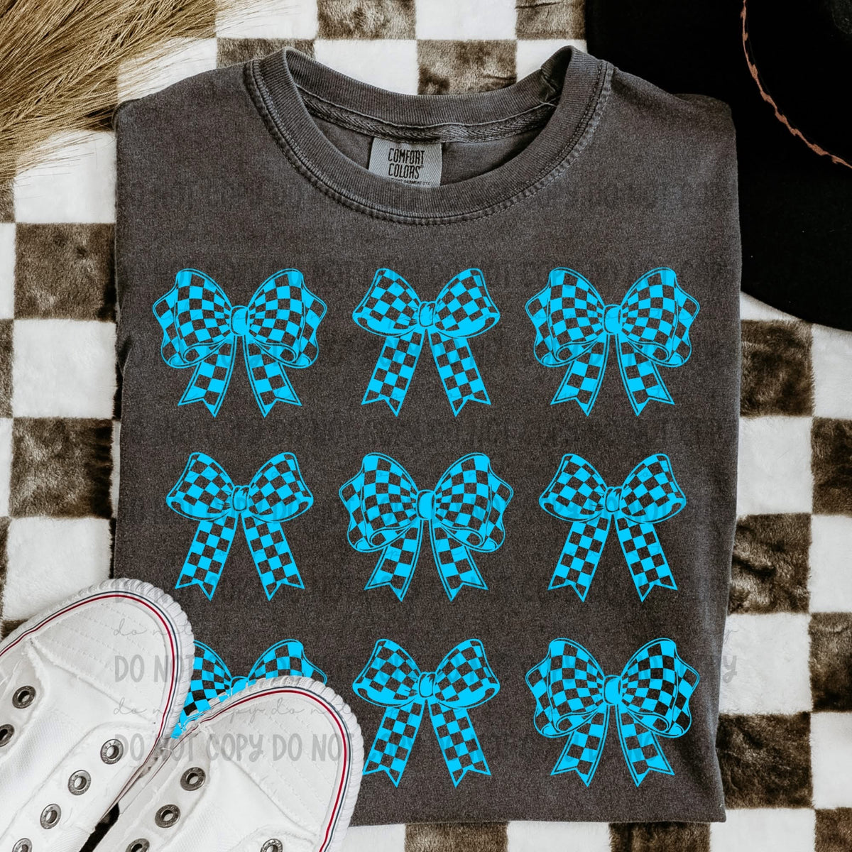 Checked Bow Blue (Revel) 83391 DTF Transfer