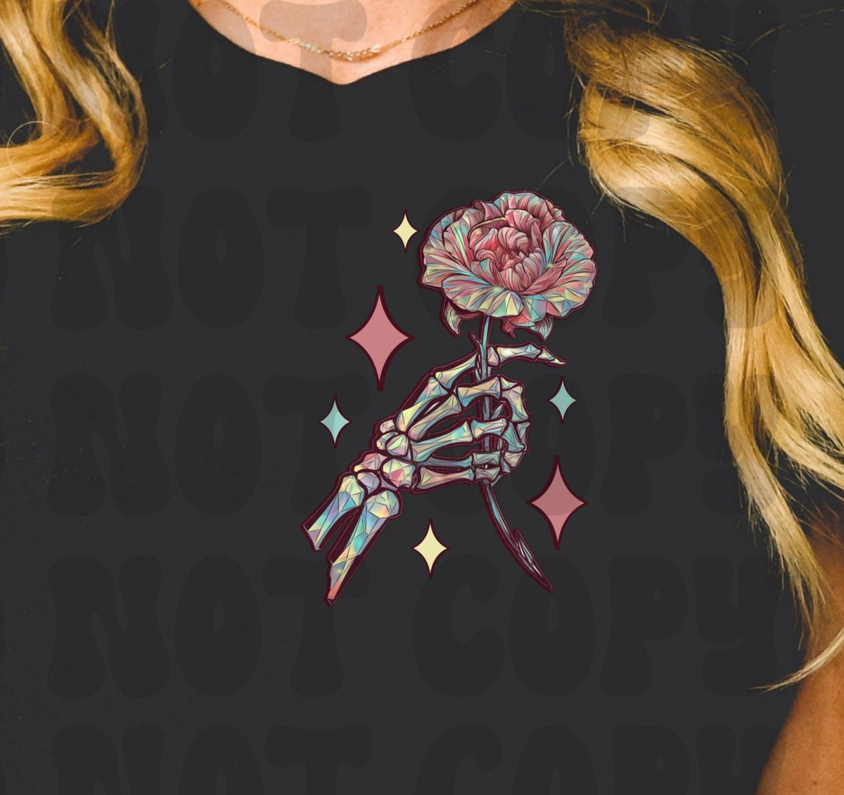 Skeleton Hand Rose (Starlight) DTF transfer