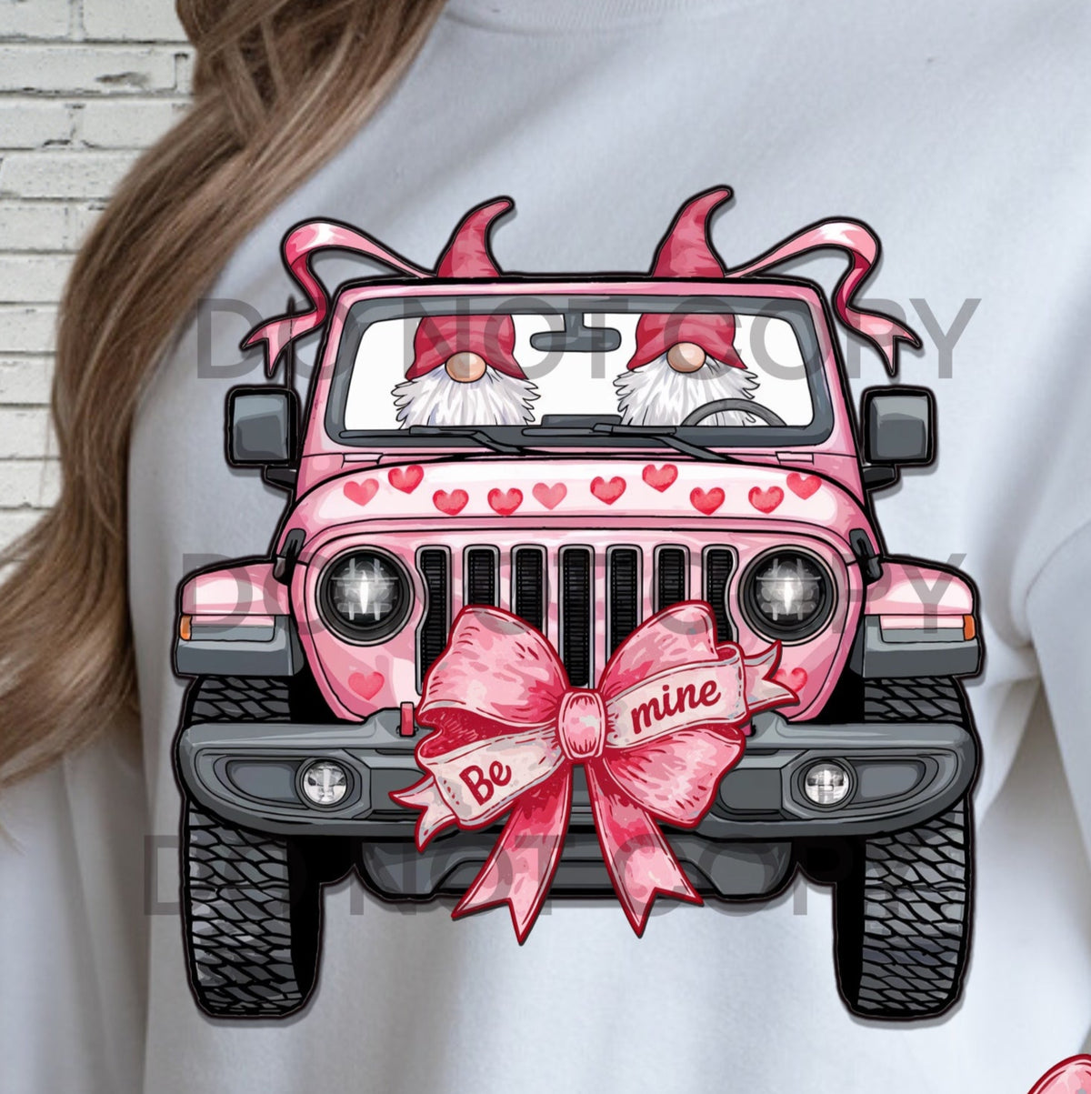 Valentine Gnomes Pink Jeep (Starlight) DTF transfer