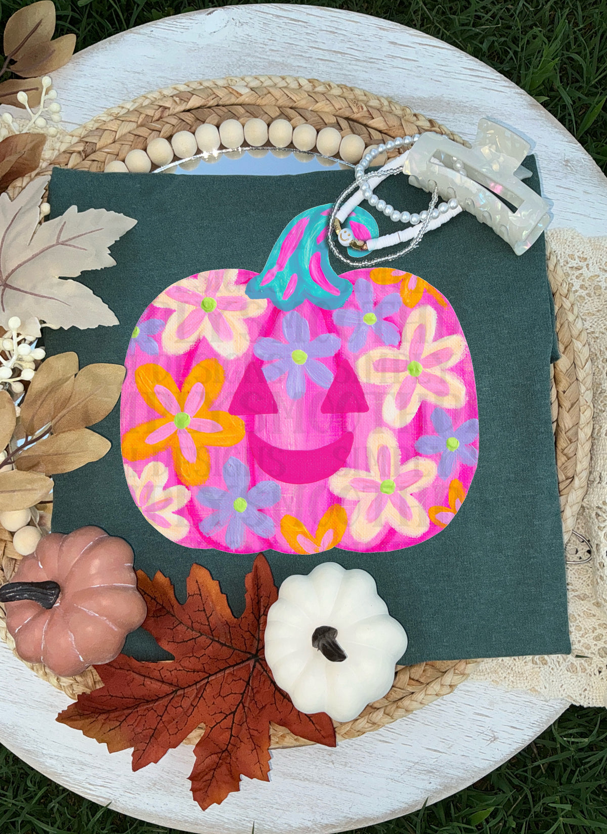 Jack o lantern happy face pink faux painted pumpkin (SSD) DTF Transfer