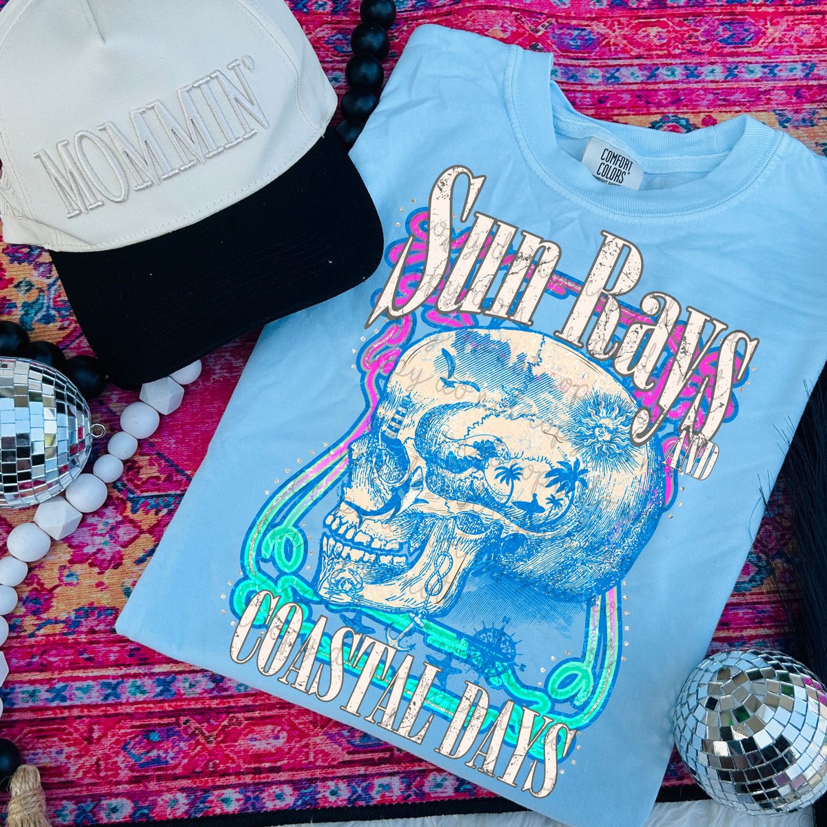 Sun rays costal days skull (MMD) DTF transfer
