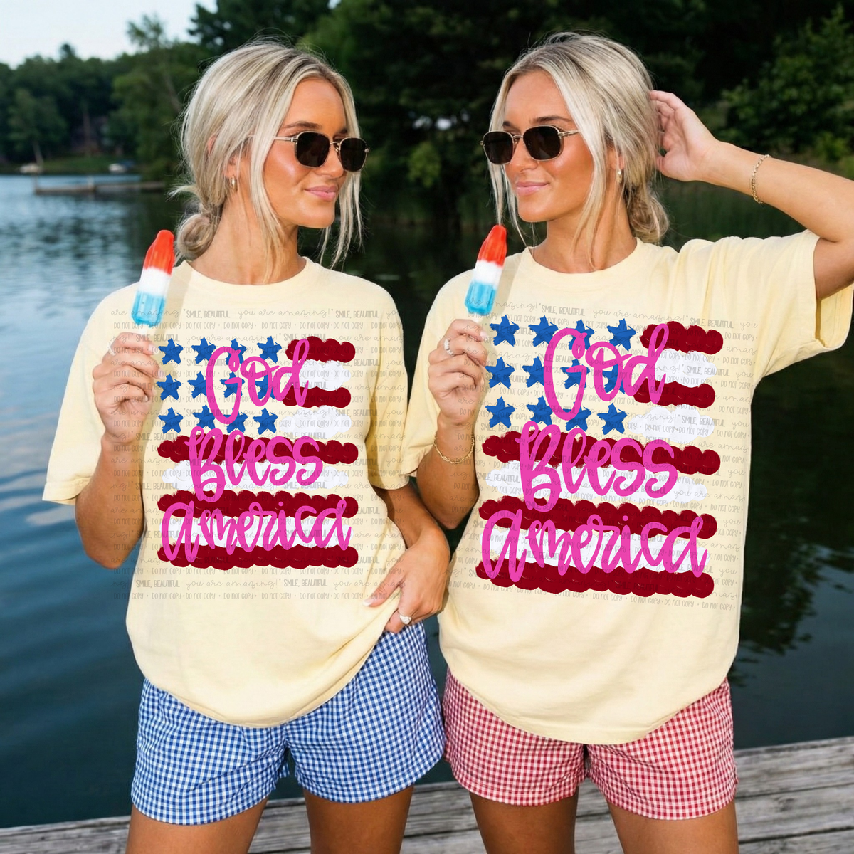 Faux painted flag God bless America PINK words (Carter) DTF Transfer