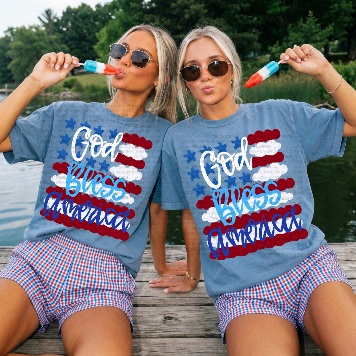 Faux painted flag God bless America RWB words (Carter) DTF Transfer
