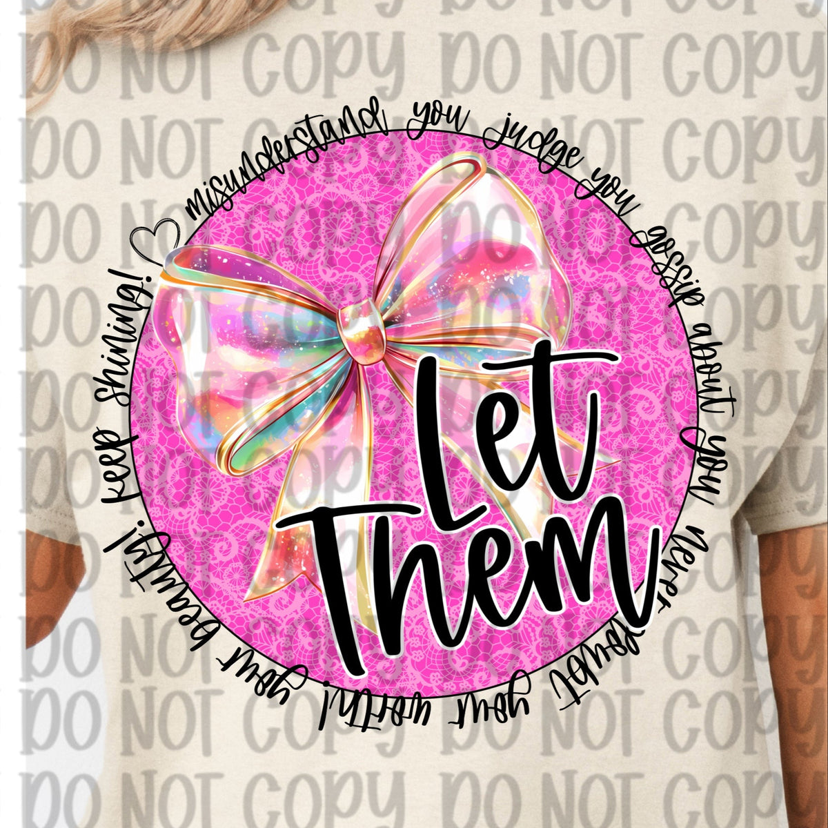 Let Them Pink bow black words circle BACK (VP) 102985 DTF transfer
