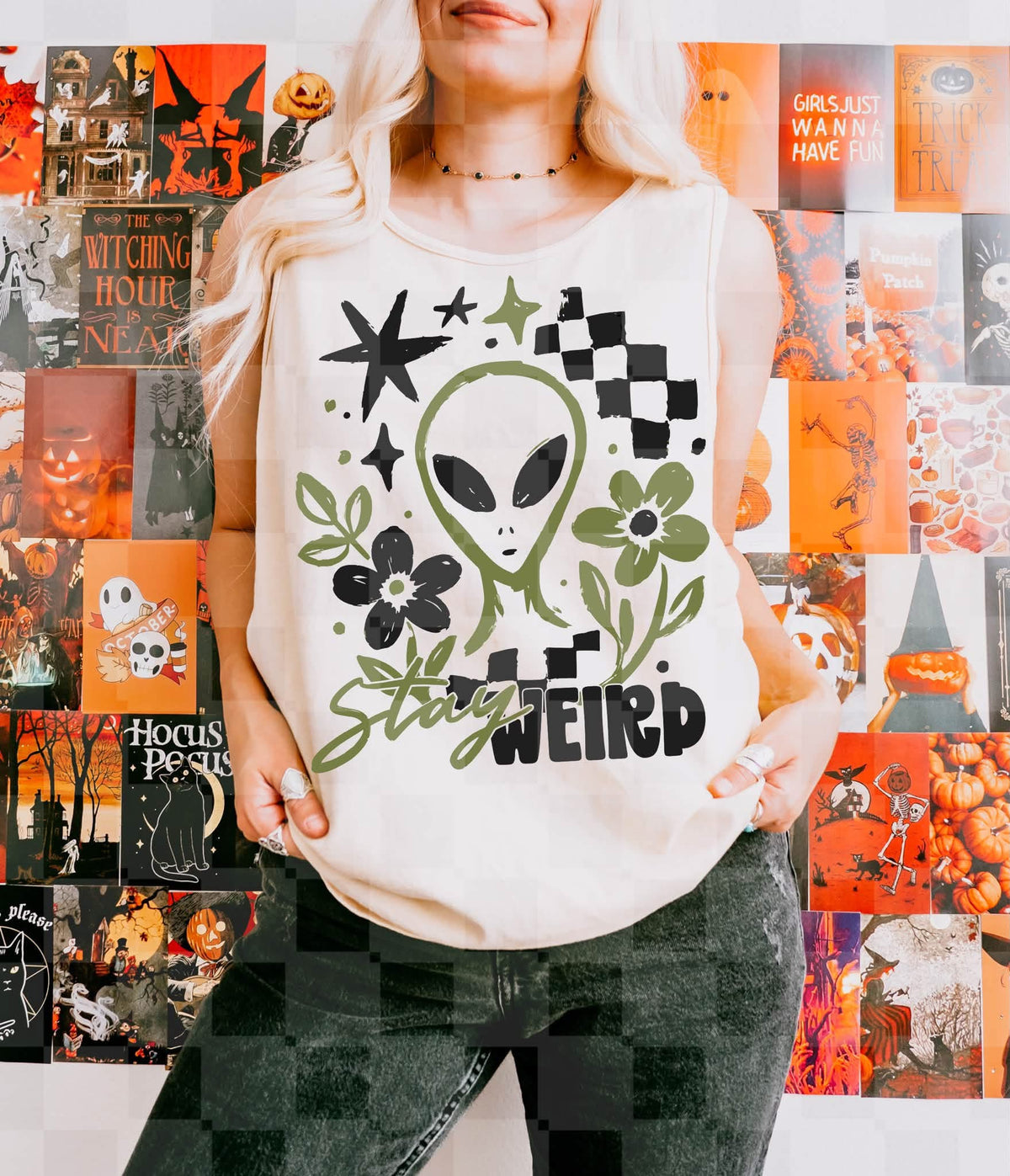 Stay weird alien green and black (Lyttle) DTF Transfer