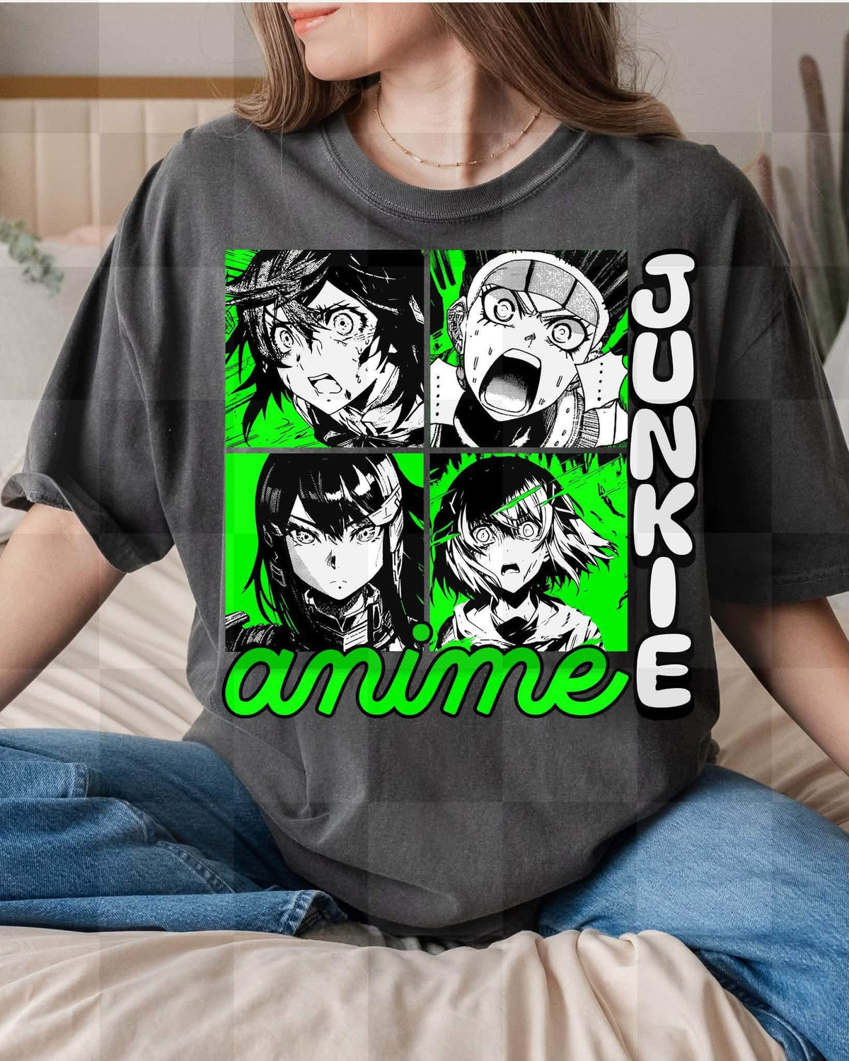 Anime junkie square GREEN (Lyttle) DTF Transfer