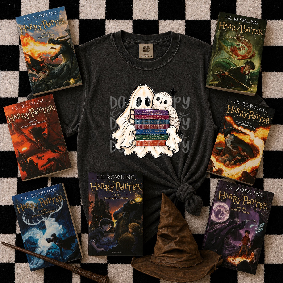 Ghost and Owl holding HP books (PH) DTF Transfer