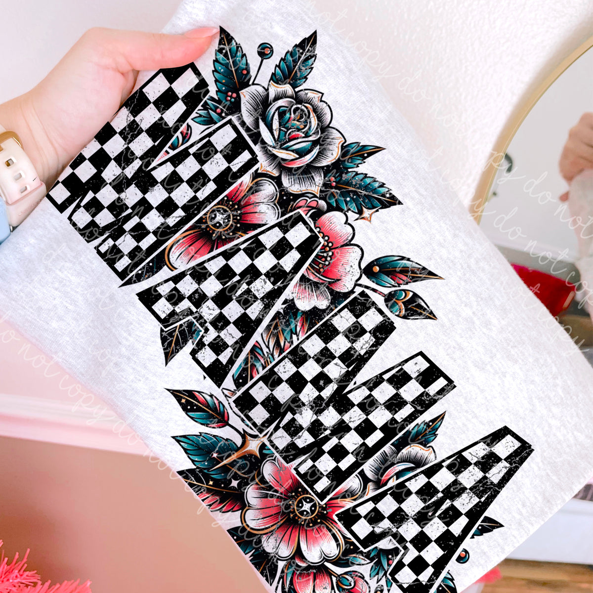 Mama checkered with roses (MMD) DTF transfer