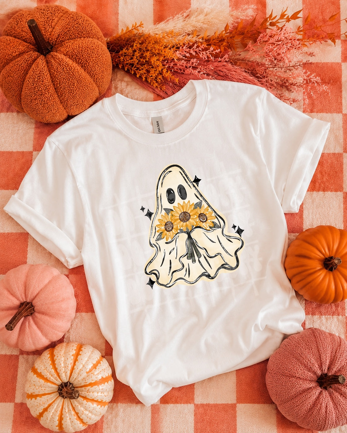 Ghost holding 3 sunflowers with stars (PH) DTF Transfer