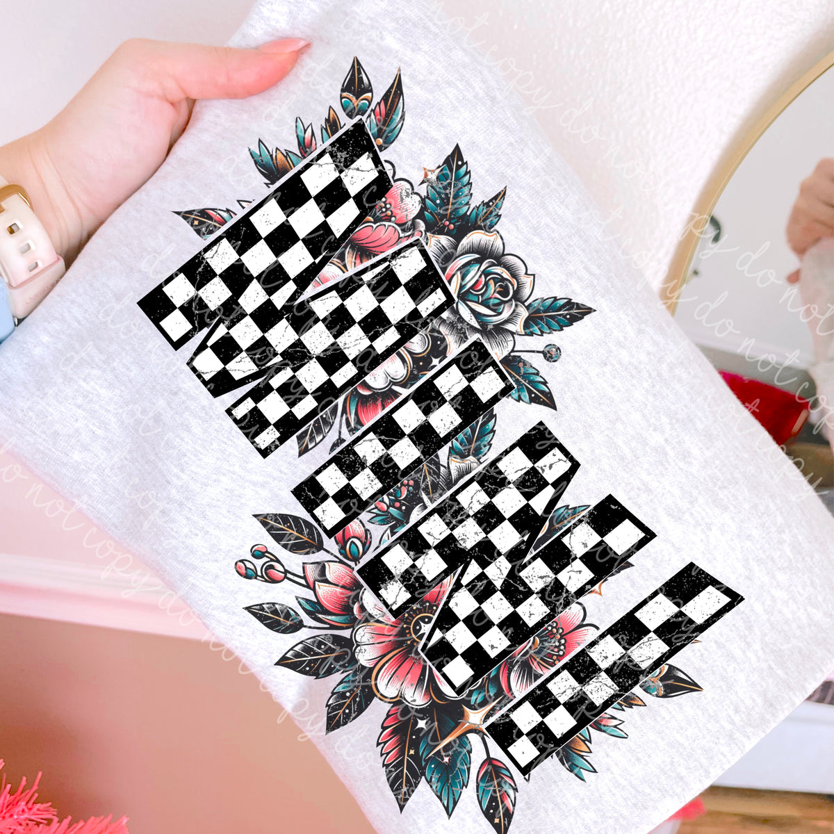 Mini checkered with roses (MMD) DTF transfer